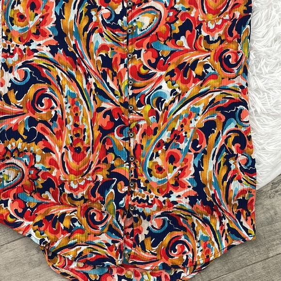 LIZ CLAIBORNE paisley print sleeveless, button front, high low dress. Size PM - Picture 2 of 8